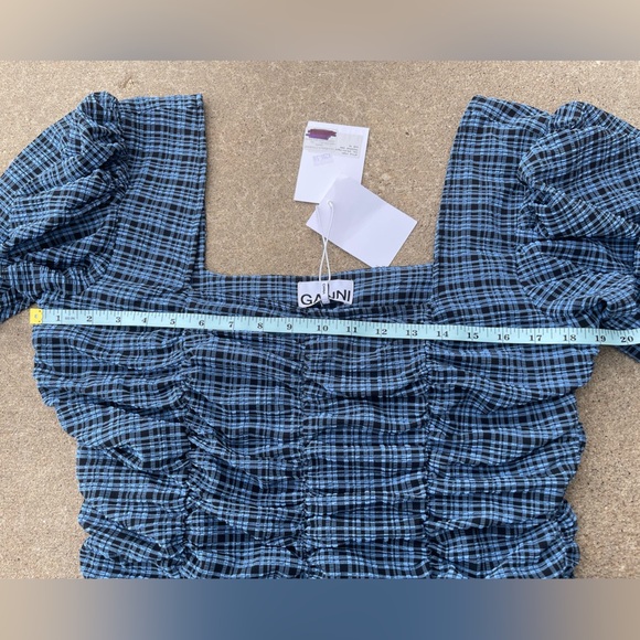 GANNI Ruched checked stretch-seersucker mini dress, Size 42 - Picture 8 of 16